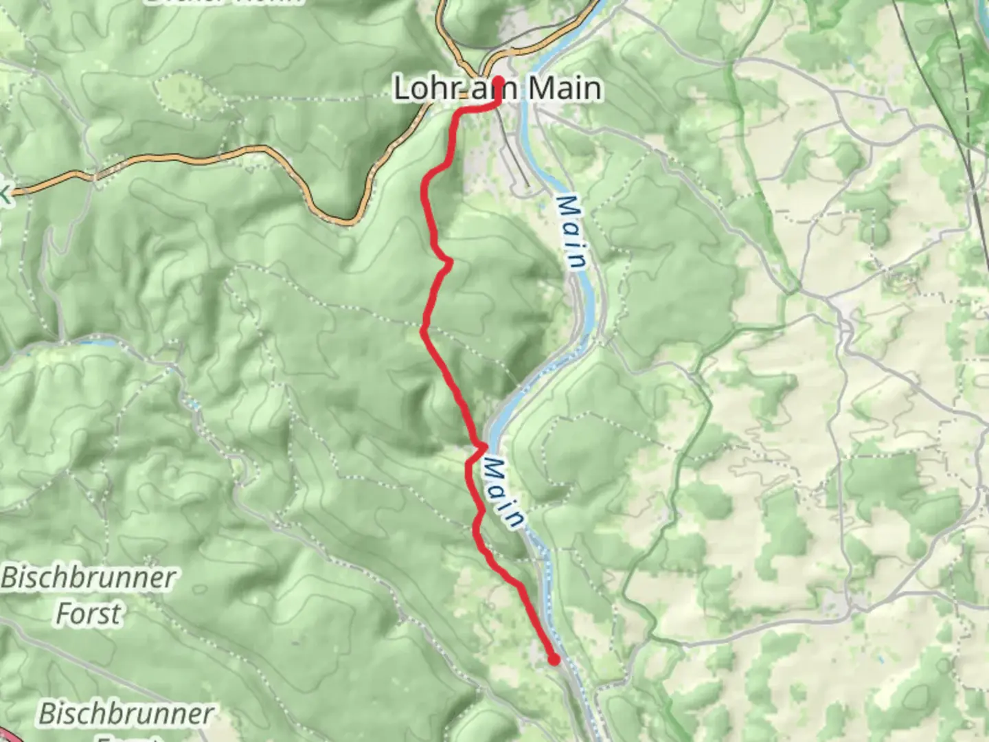 An image depicting the trail Rothenfels to Lohr am Main Walk via Philosophenweg and its surrounding area.