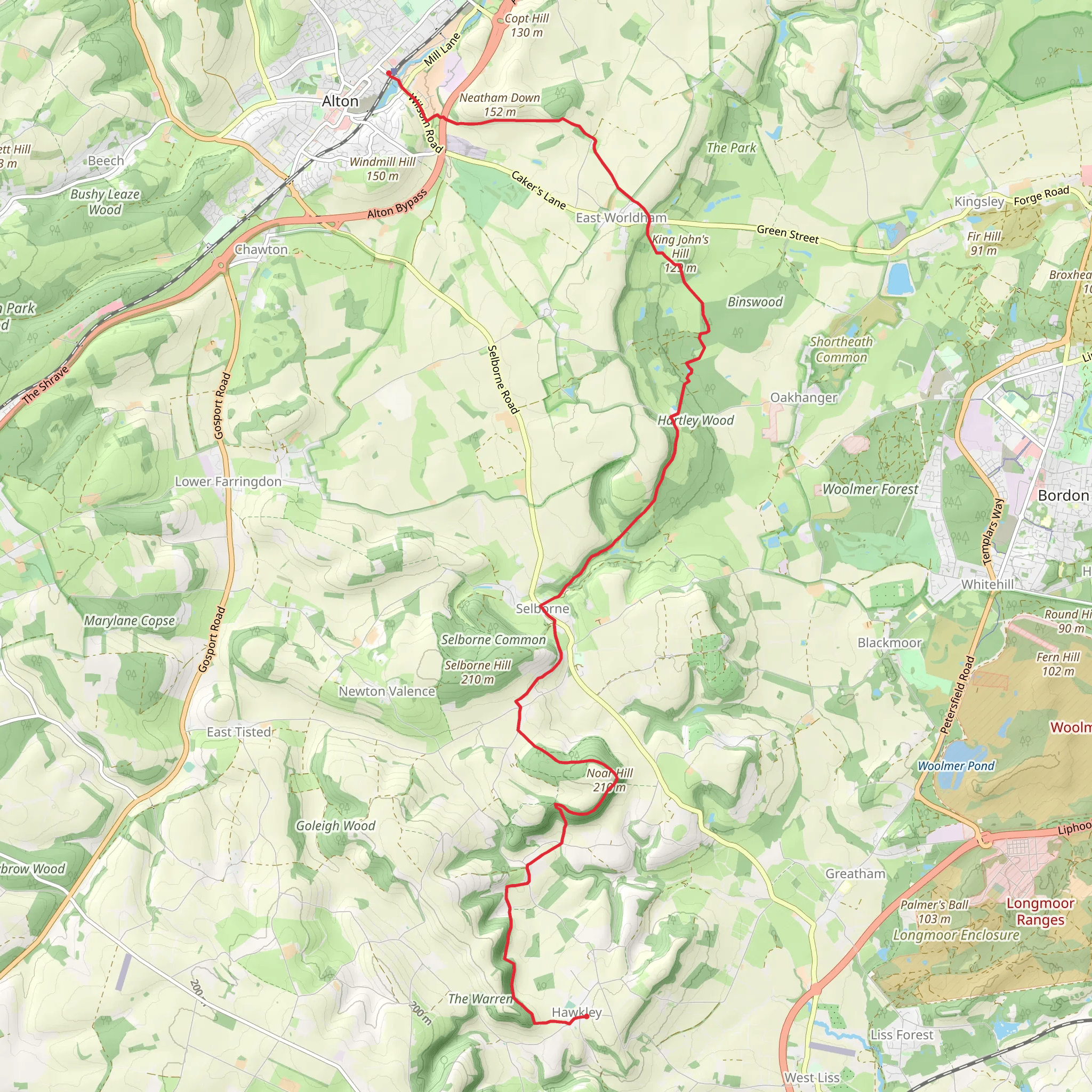 Alton to Hawkley Walk mobile static map