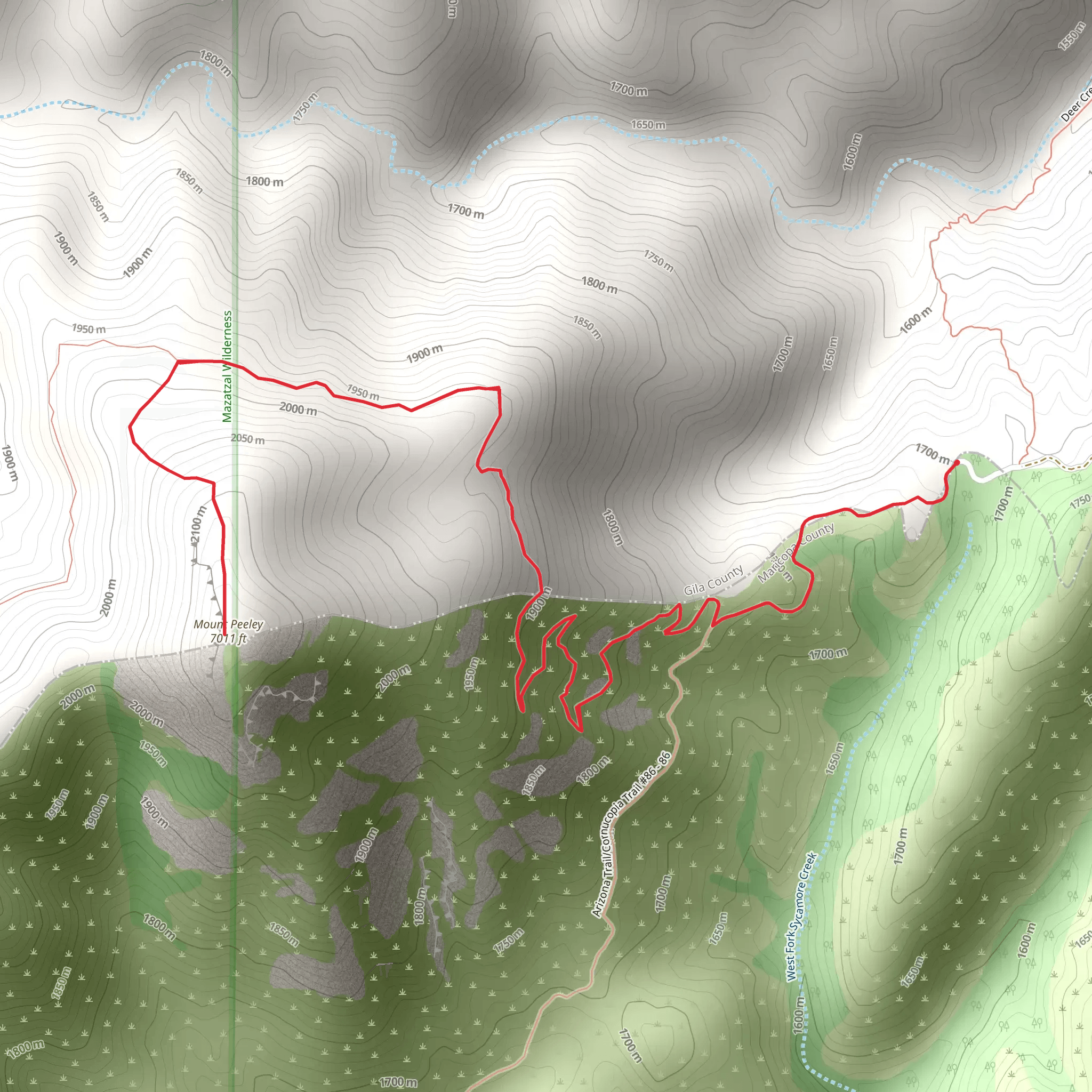 Mount Peeley via Mazatzal Divide Trail mobile static map