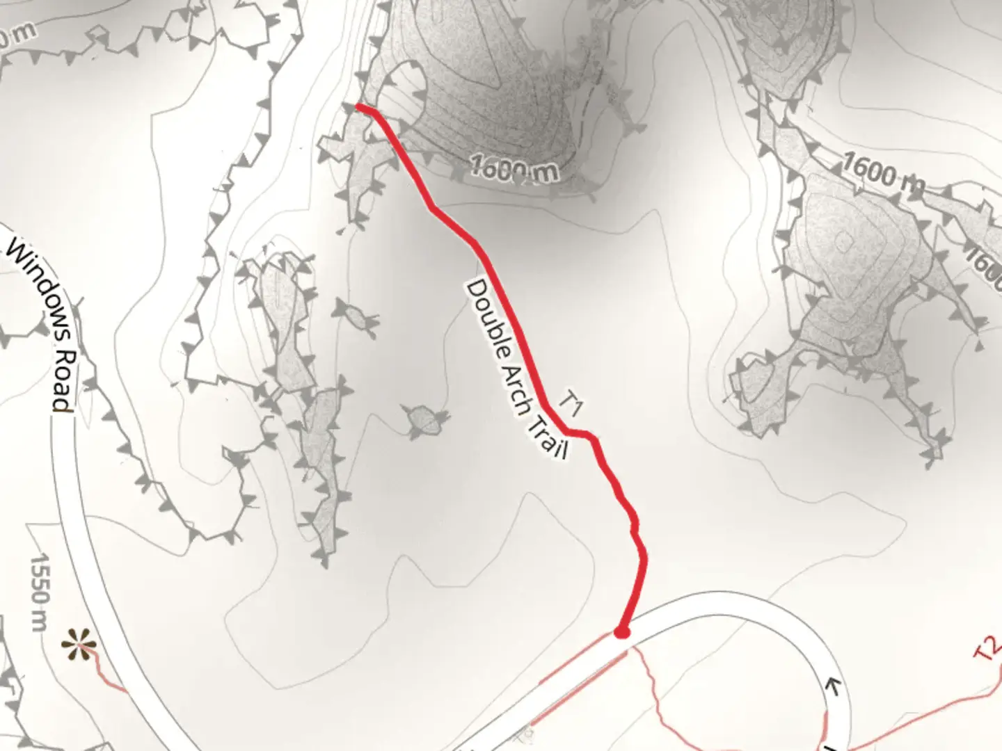 An image depicting the trail Double Arch Trail and its surrounding area.