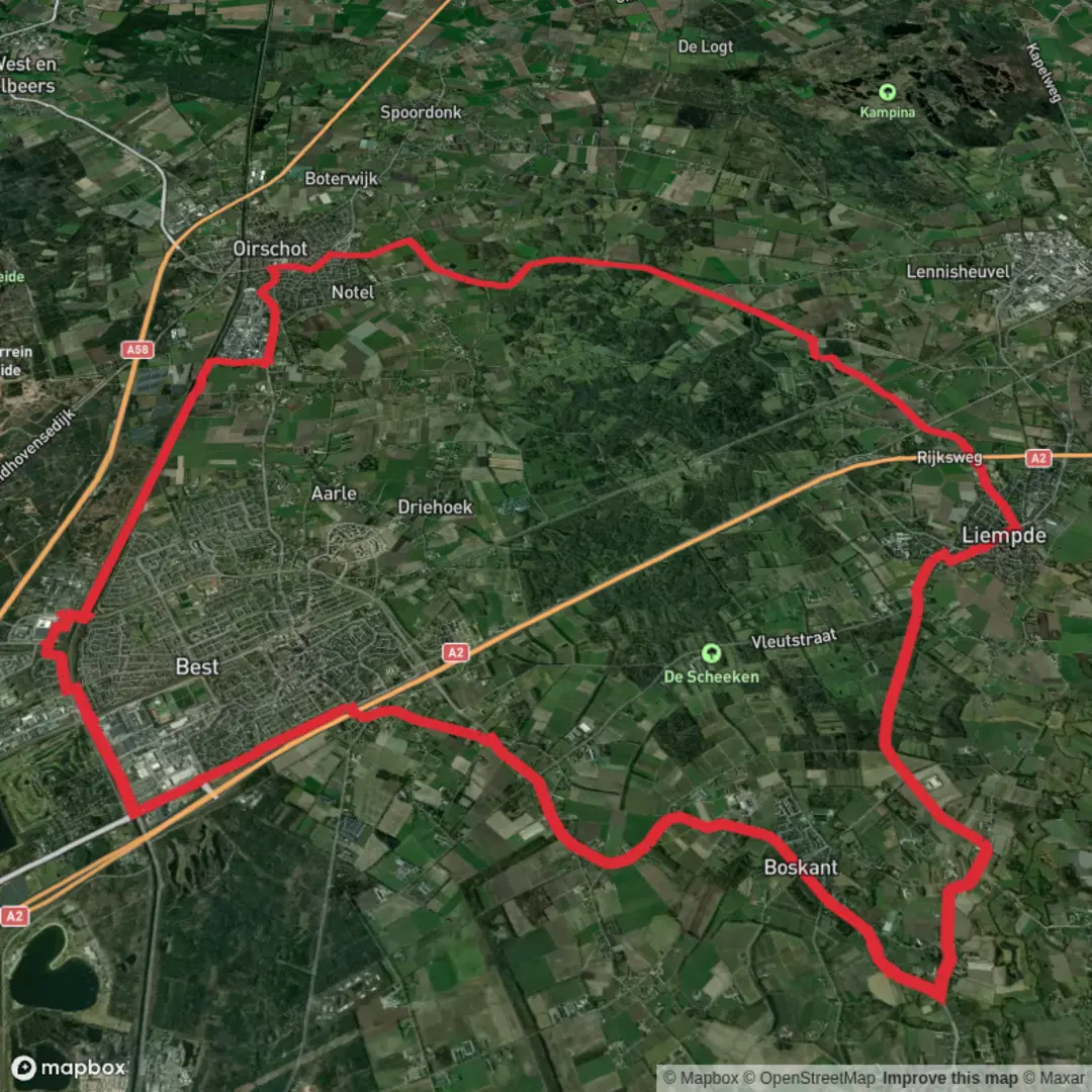 An image depicting the trail Bestse Weg, Oude Grint Weg and Sint Oedenrodese Weg and its surrounding area.