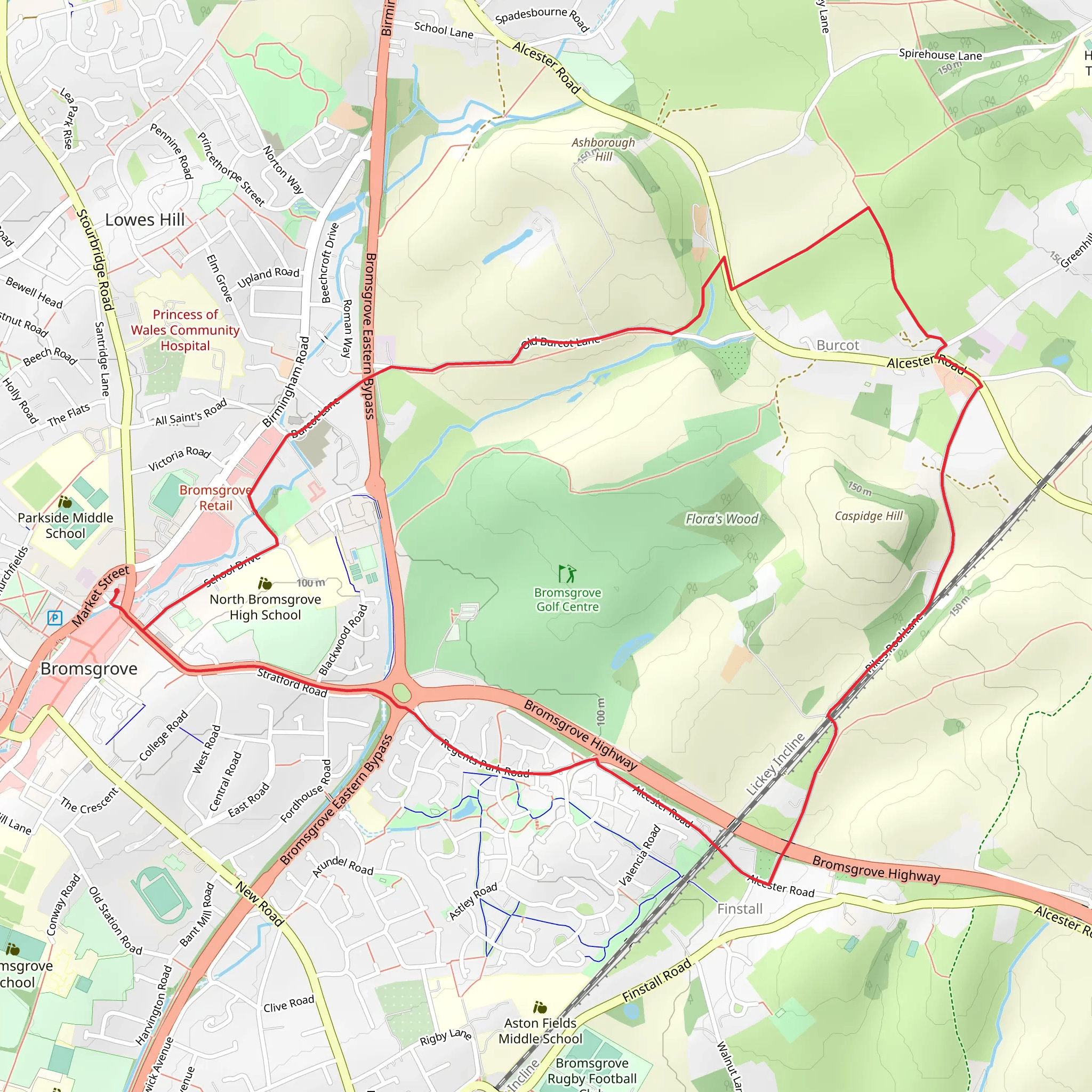 Bromsgrove, Burcot and Finstall Loop mobile static map