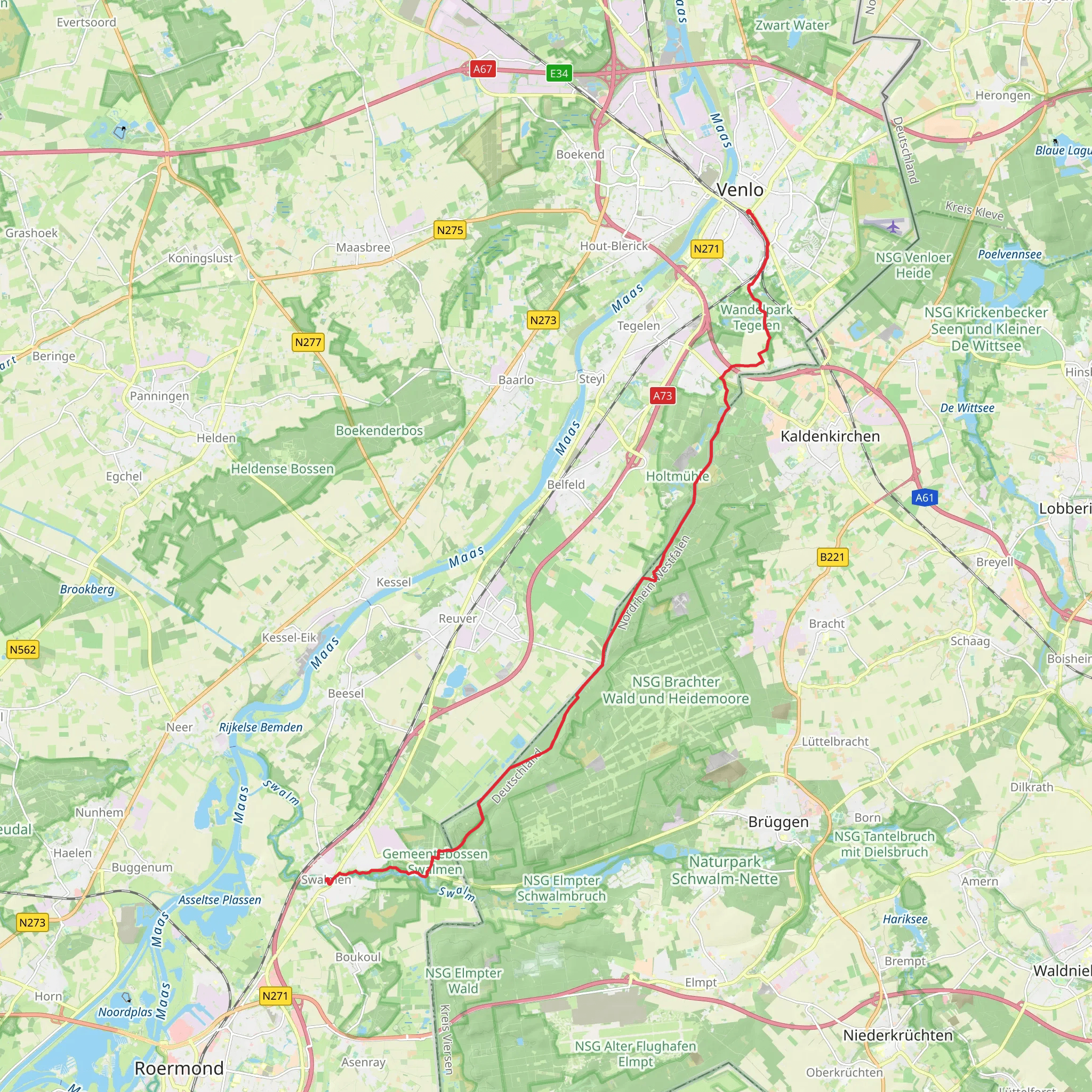 Swalmen to Venlo via Groeve Wambach mobile static map