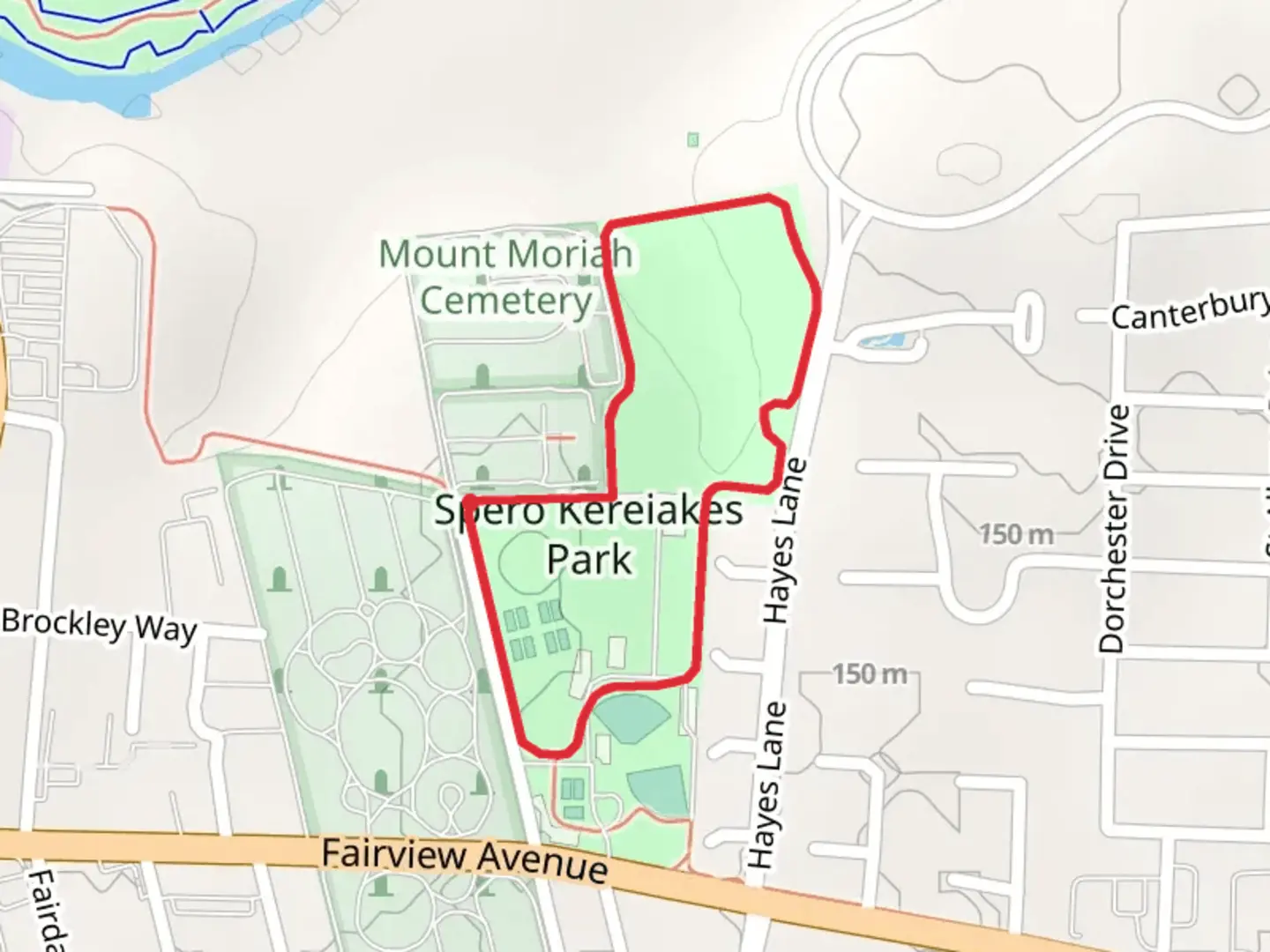 An image depicting the trail Saint Josephs Cemetery Loop and its surrounding area.