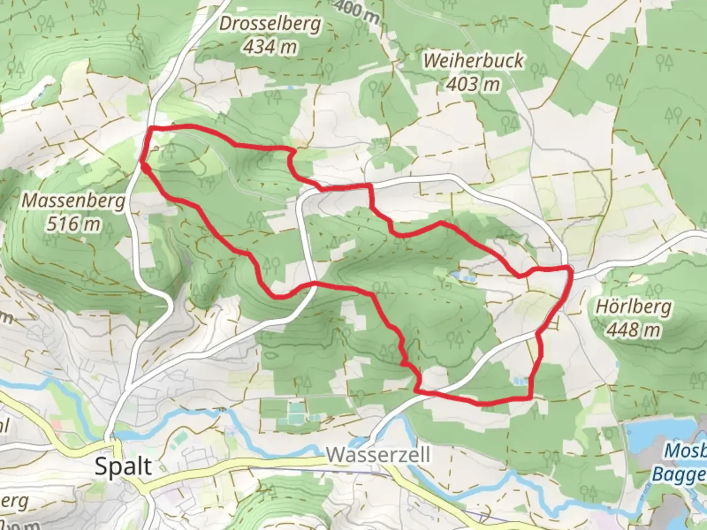 An image depicting the trail Hopfenwanderung and its surrounding area.