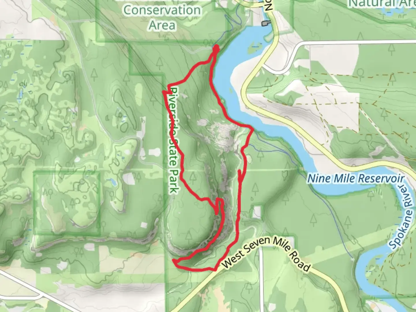 An image depicting the trail Trail 25 and Spokane River Centennial Trail Loop and its surrounding area.