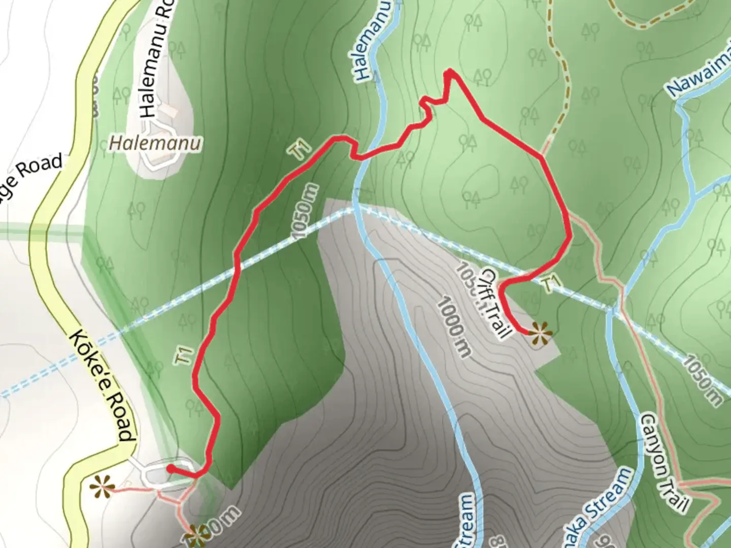 An image depicting the trail Pu'u Hinahina and Cliff Trail and its surrounding area.