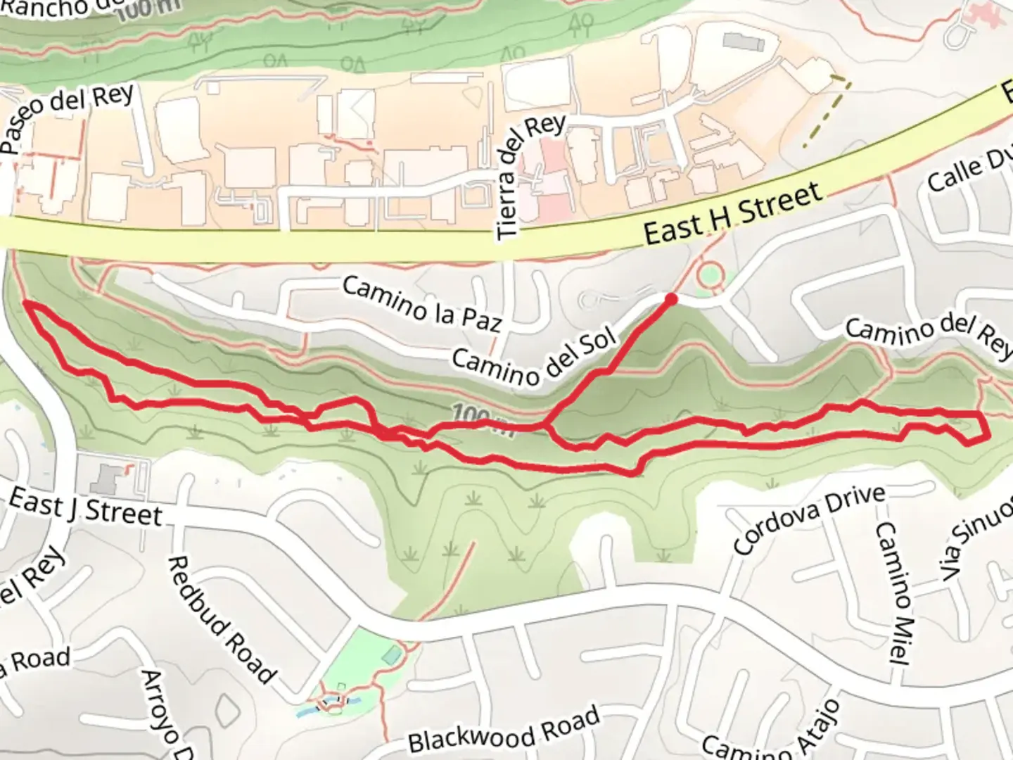An image depicting the trail Camino del Sol Loop - South and its surrounding area.