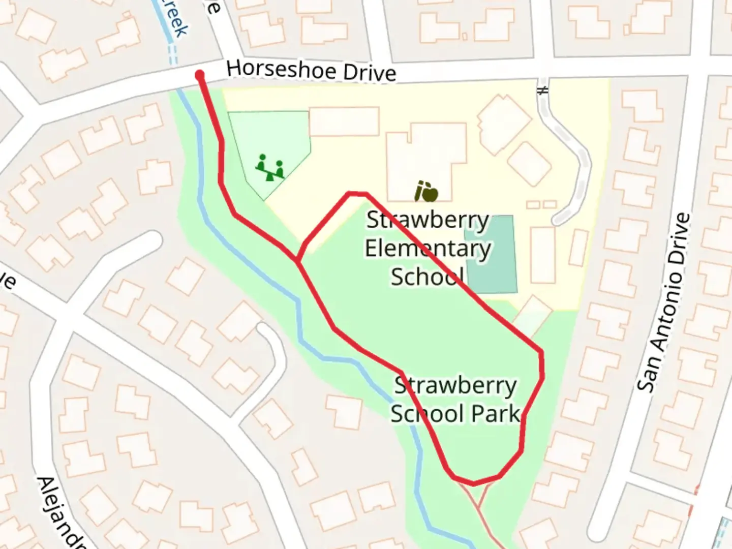 An image depicting the trail Strawberry School Park Loop and its surrounding area.