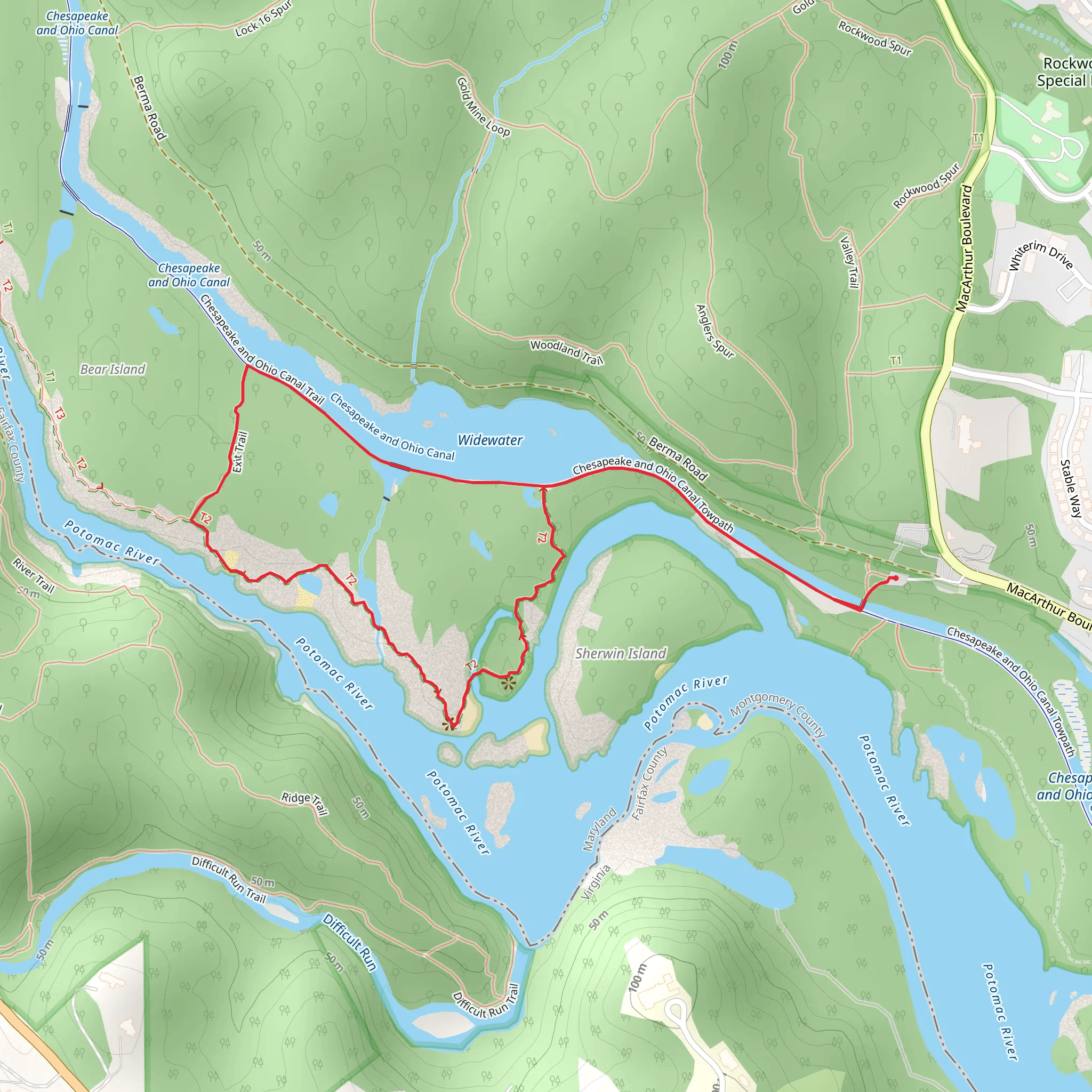 Chesapeake and Ohio Canal and Billy Goat Trail Section A Loop mobile static map