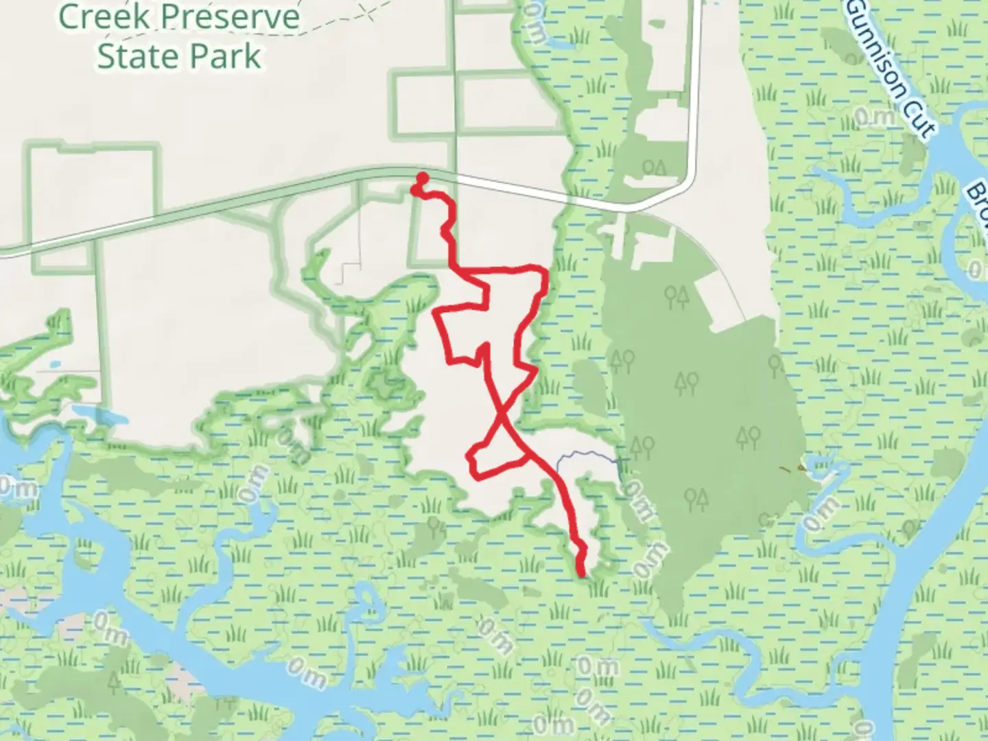An image depicting the trail Anderson Family Cemetery via Cedar Point Preserve Trail and Swamp Loop and its surrounding area.