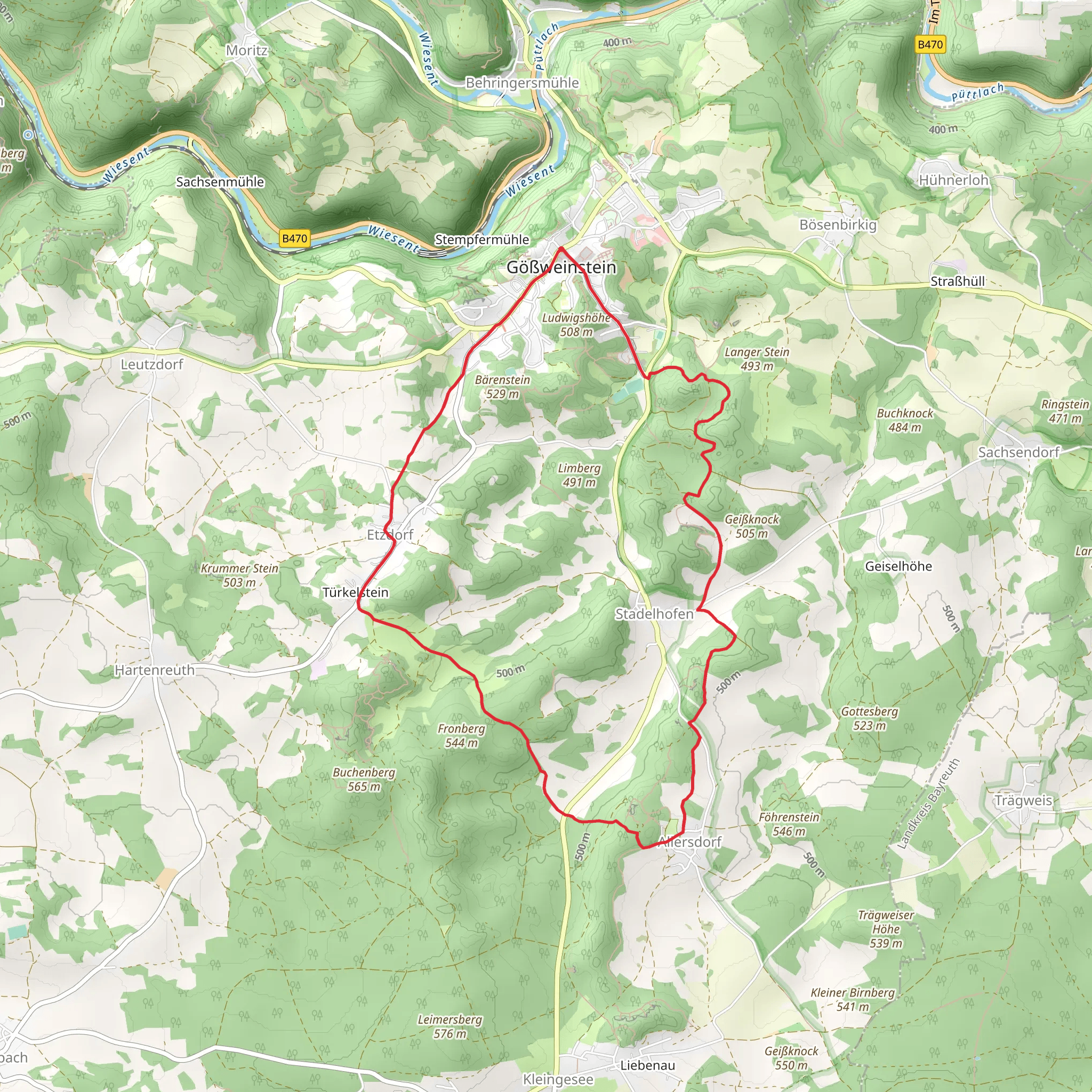 Rundwanderweg Goessweinstein Foerstelstein and Waldlehrpfad mobile static map