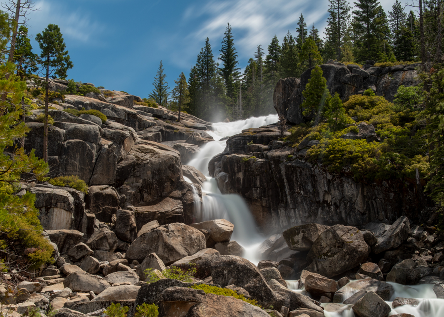 An image depicting the trail Bassi Falls Trail and its surrounding area.