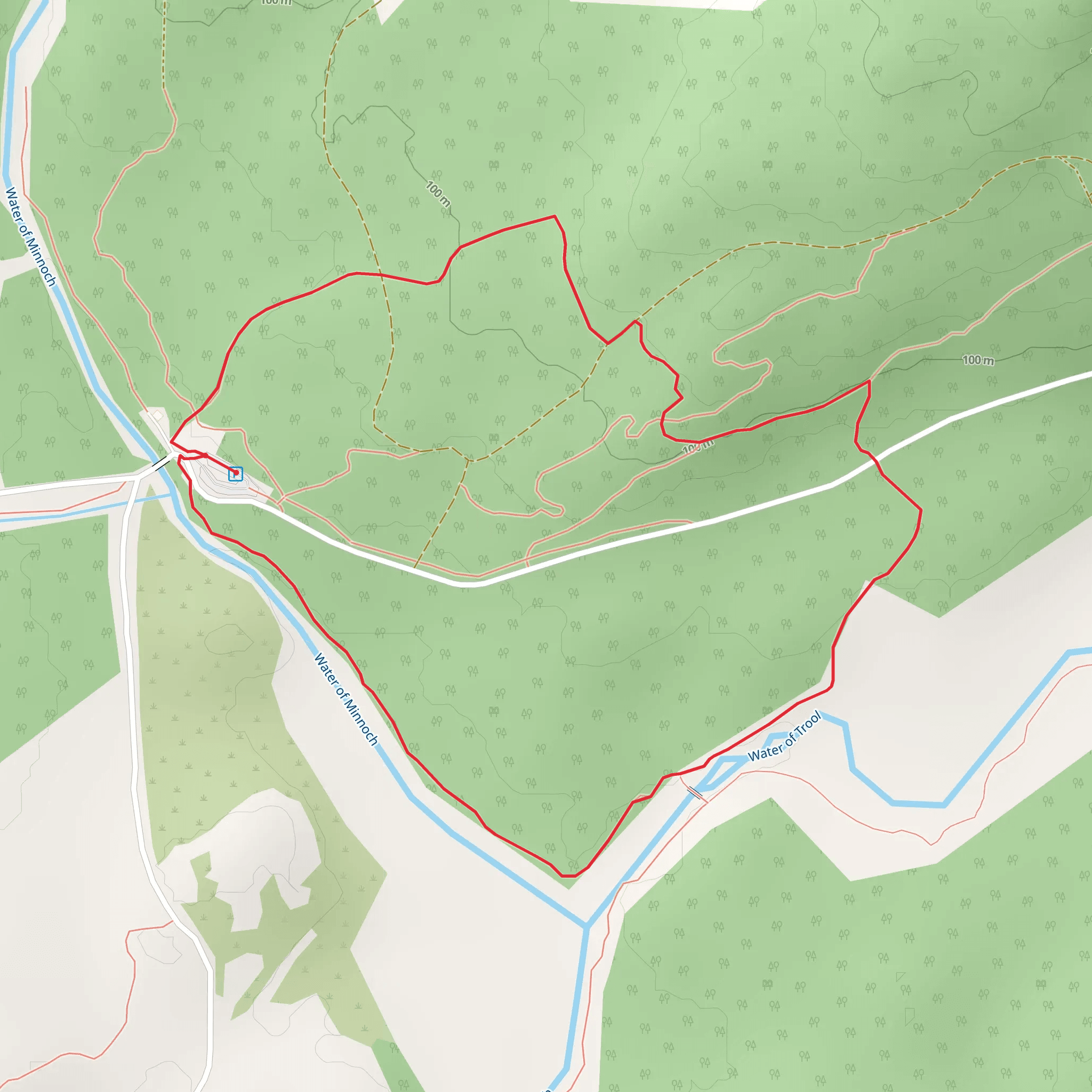 Waters of Minnoch and Trool River Confluence Trail mobile static map