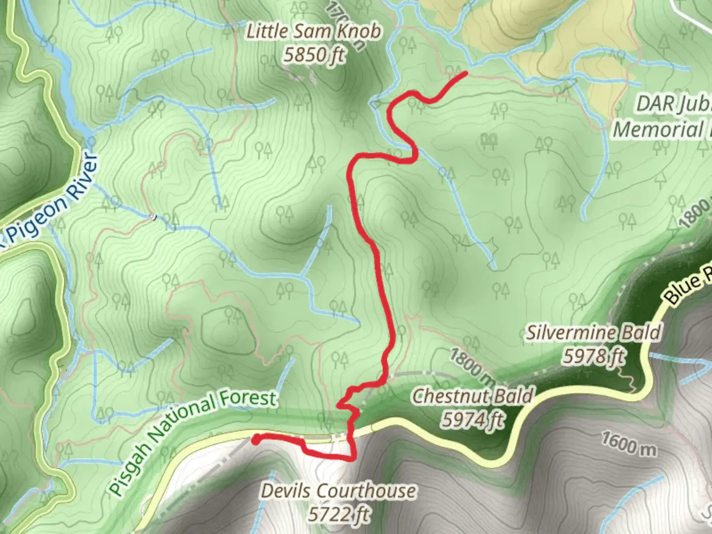 An image depicting the trail Little Sam Trail Out and Back and its surrounding area.