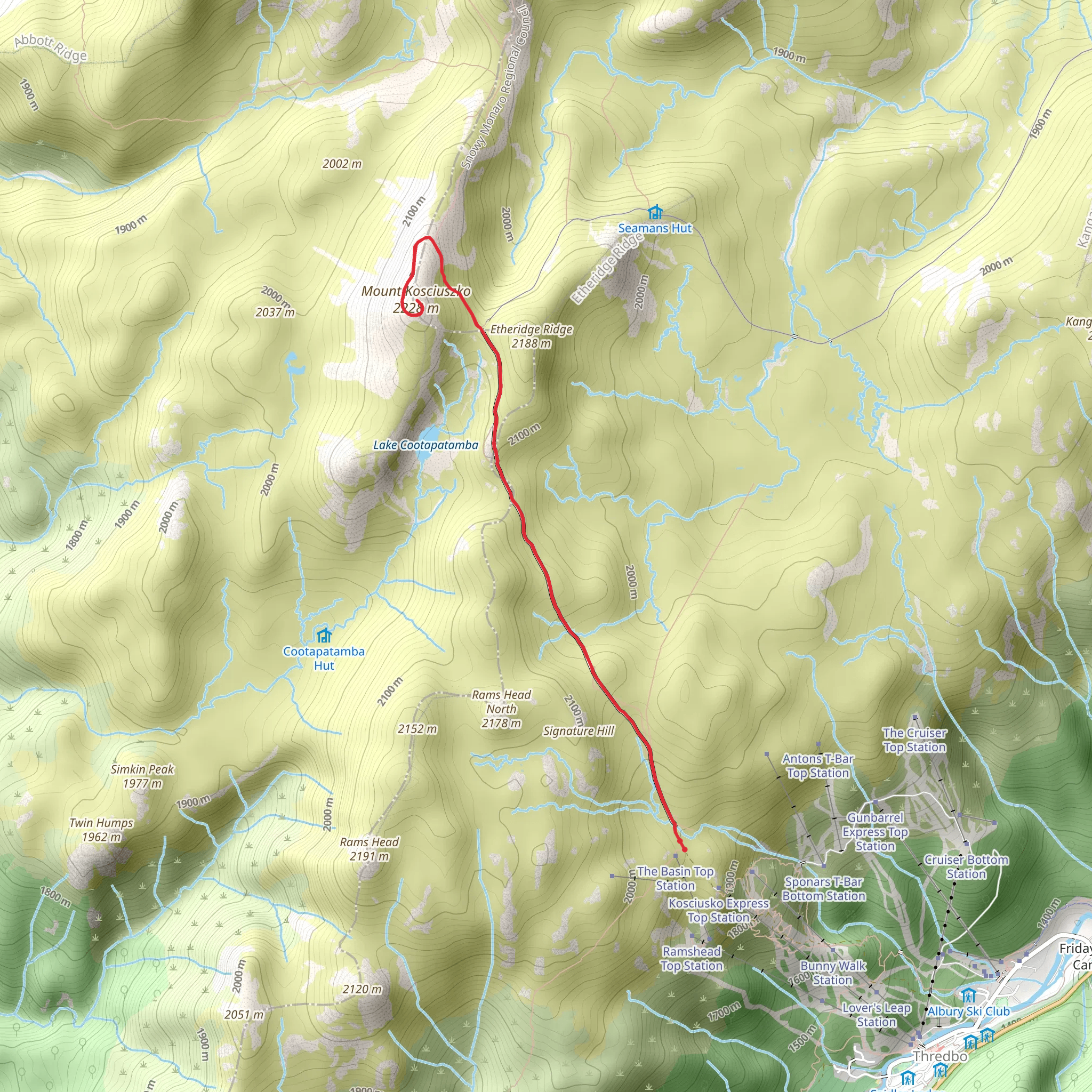 Kosciuszko Walk - Thredbo to Mount Kosciuszko mobile static map