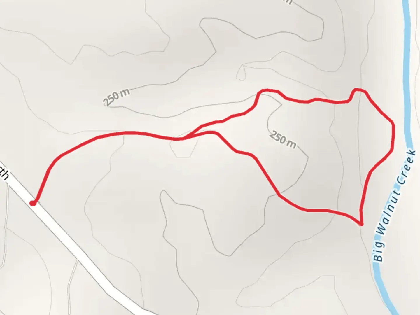 An image depicting the trail Big Walnut Creek Loop and its surrounding area.