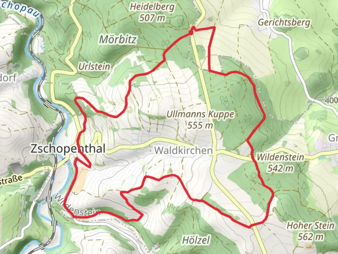 An image depicting the trail Rundweg Waldkirchen and its surrounding area.