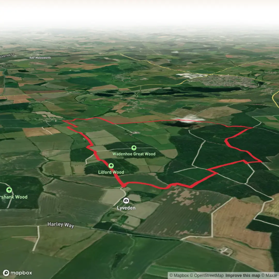 An image depicting the trail Wadenhoe-Lyveden and its surrounding area.