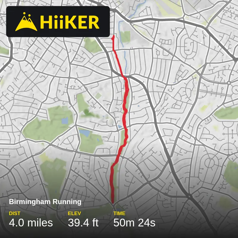 A map preview of the recording Birmingham Running.