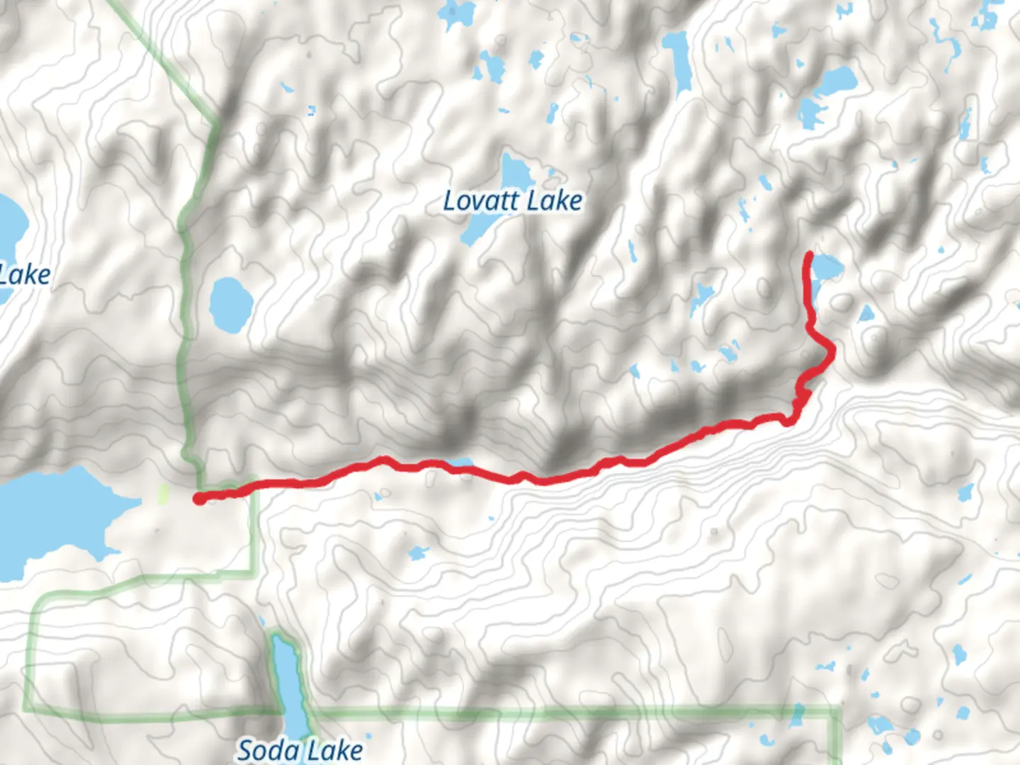 An image depicting the trail Lake Ethel via Boulder Canyon Trail and its surrounding area.