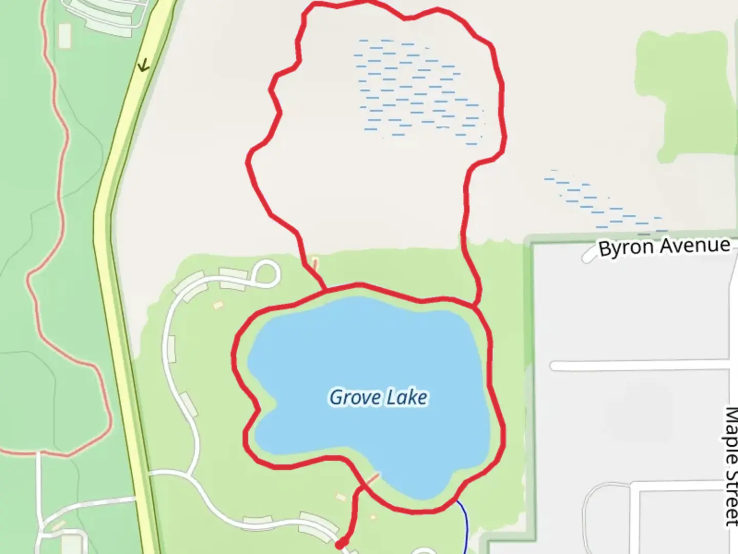An image depicting the trail Grove Lake Loop and its surrounding area.