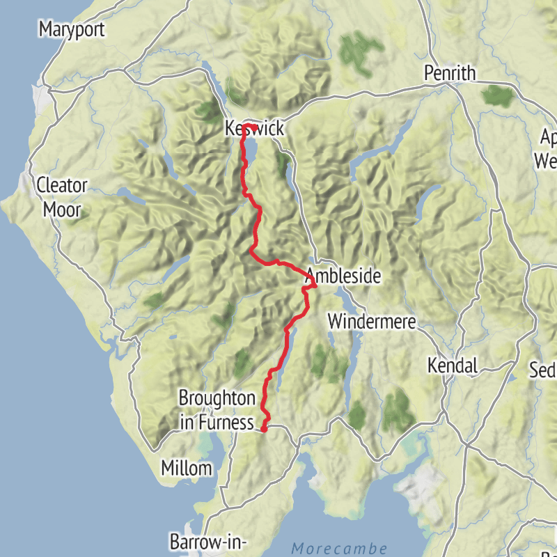 A map preview of the recording South Lakeland Hiking.