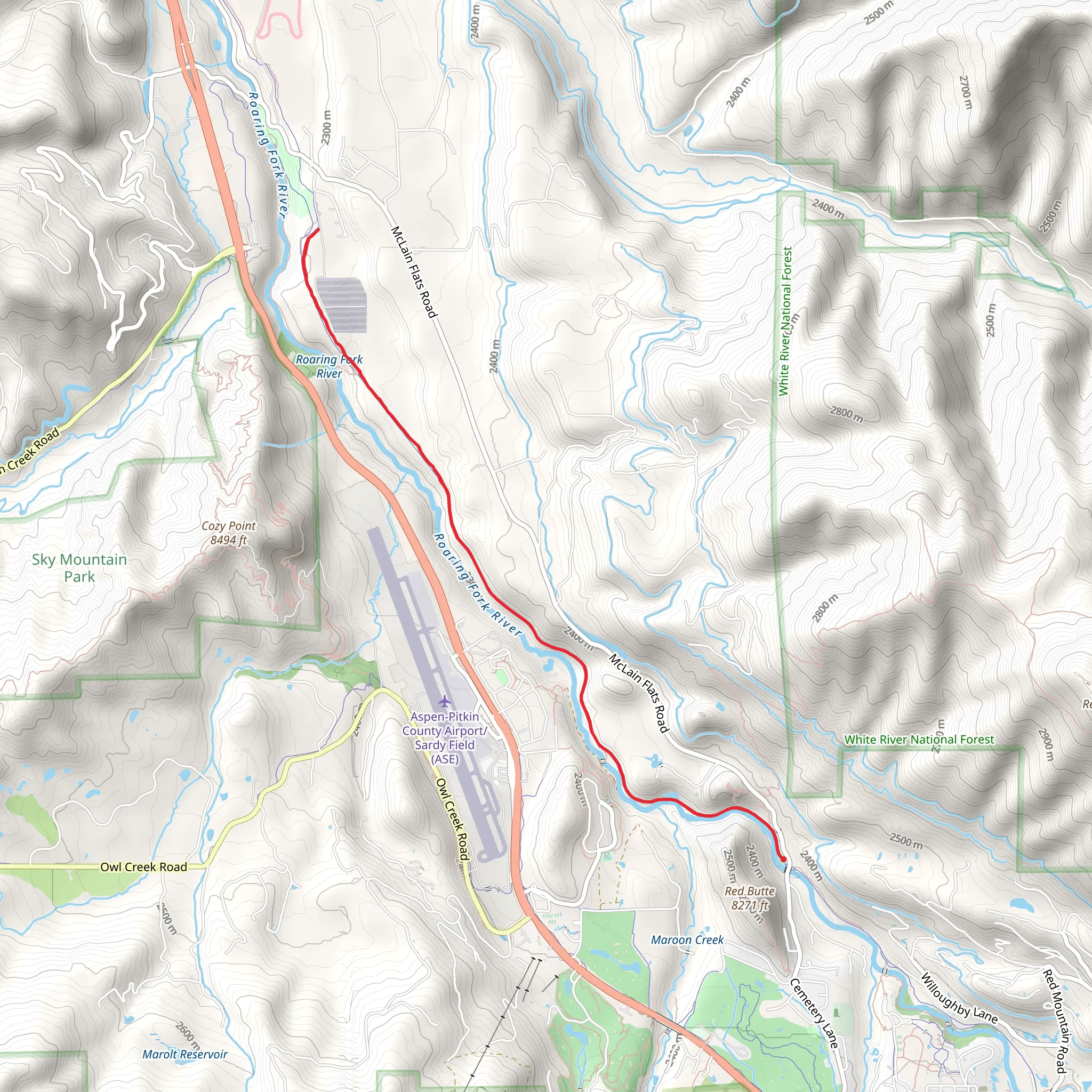 Rio Grande Trail along Roaring Fork River mobile static map