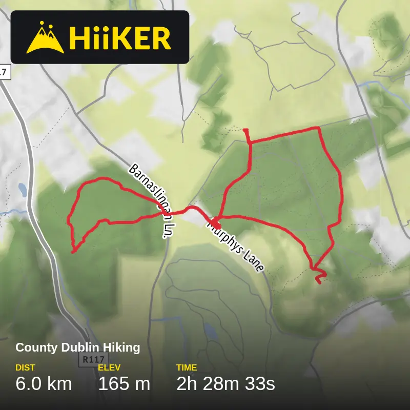 A map preview of the recording County Dublin Hiking.