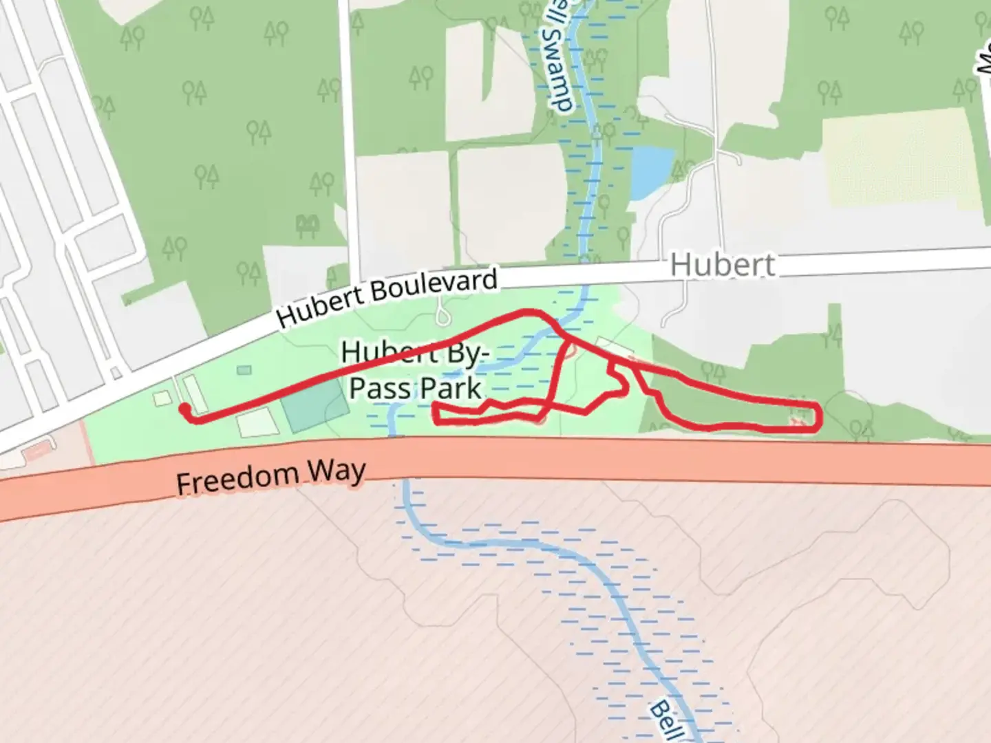 An image depicting the trail Hubert By-Pass Park Loop and its surrounding area.