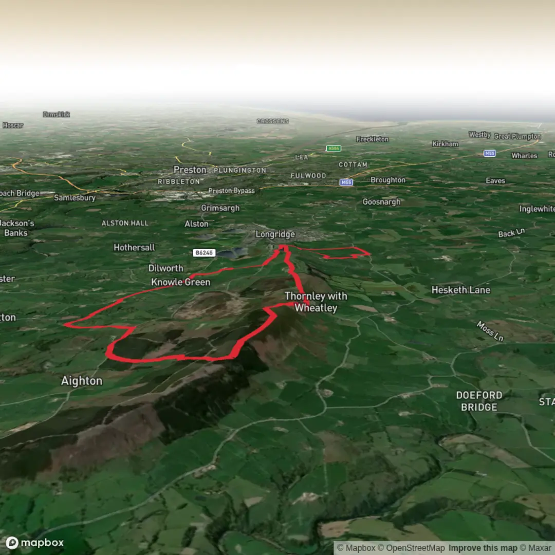 An image depicting the trail Derby arms - longridge fell circular and its surrounding area.