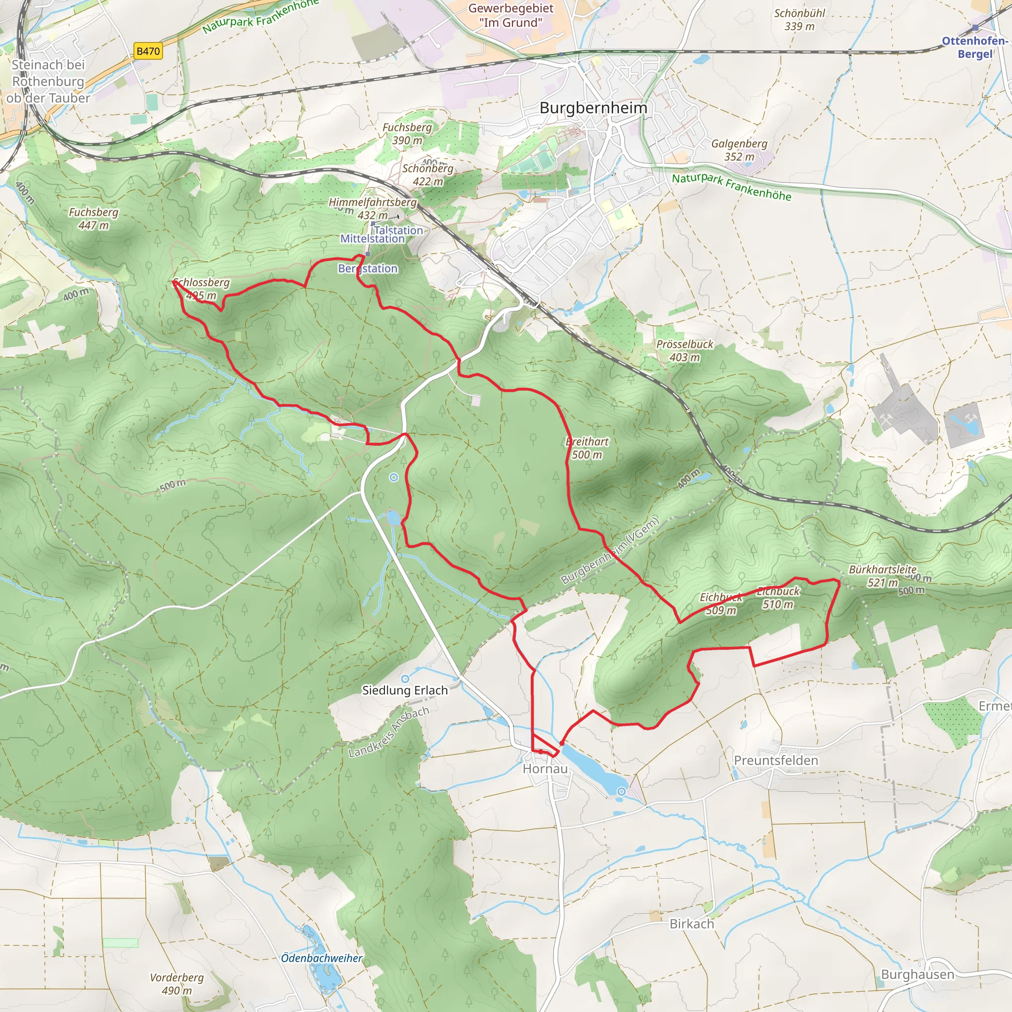 Eichbuck via Elsbeere, Bachstelze and Hirschkaefer mobile static map