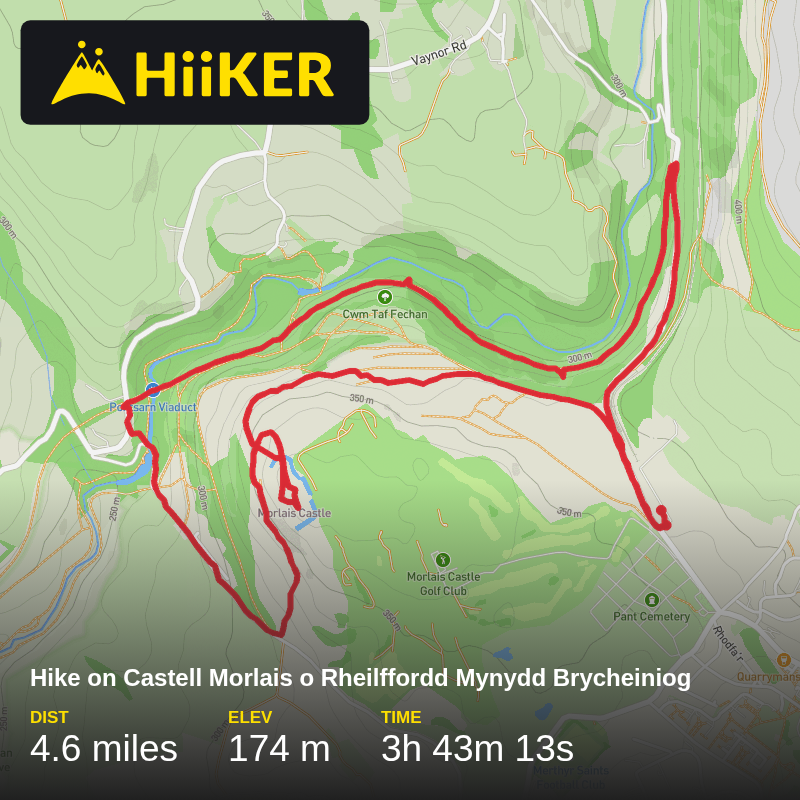 A map preview of the recording Hike on Castell Morlais o Rheilffordd Mynydd Brycheiniog.