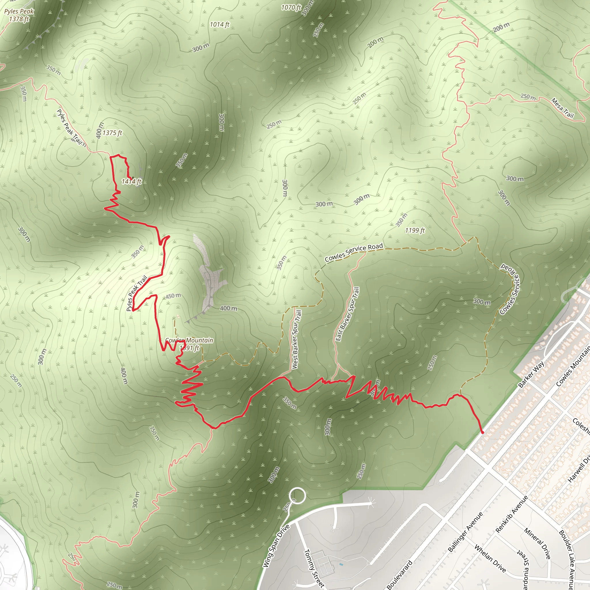 Cowles Mountain Out and Back mobile static map