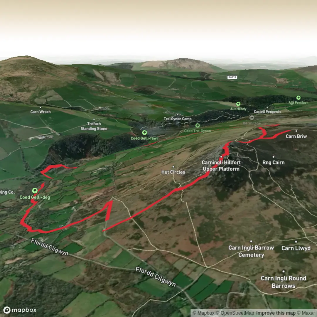 An image depicting the trail Mynydd Carningly Circuit and its surrounding area.
