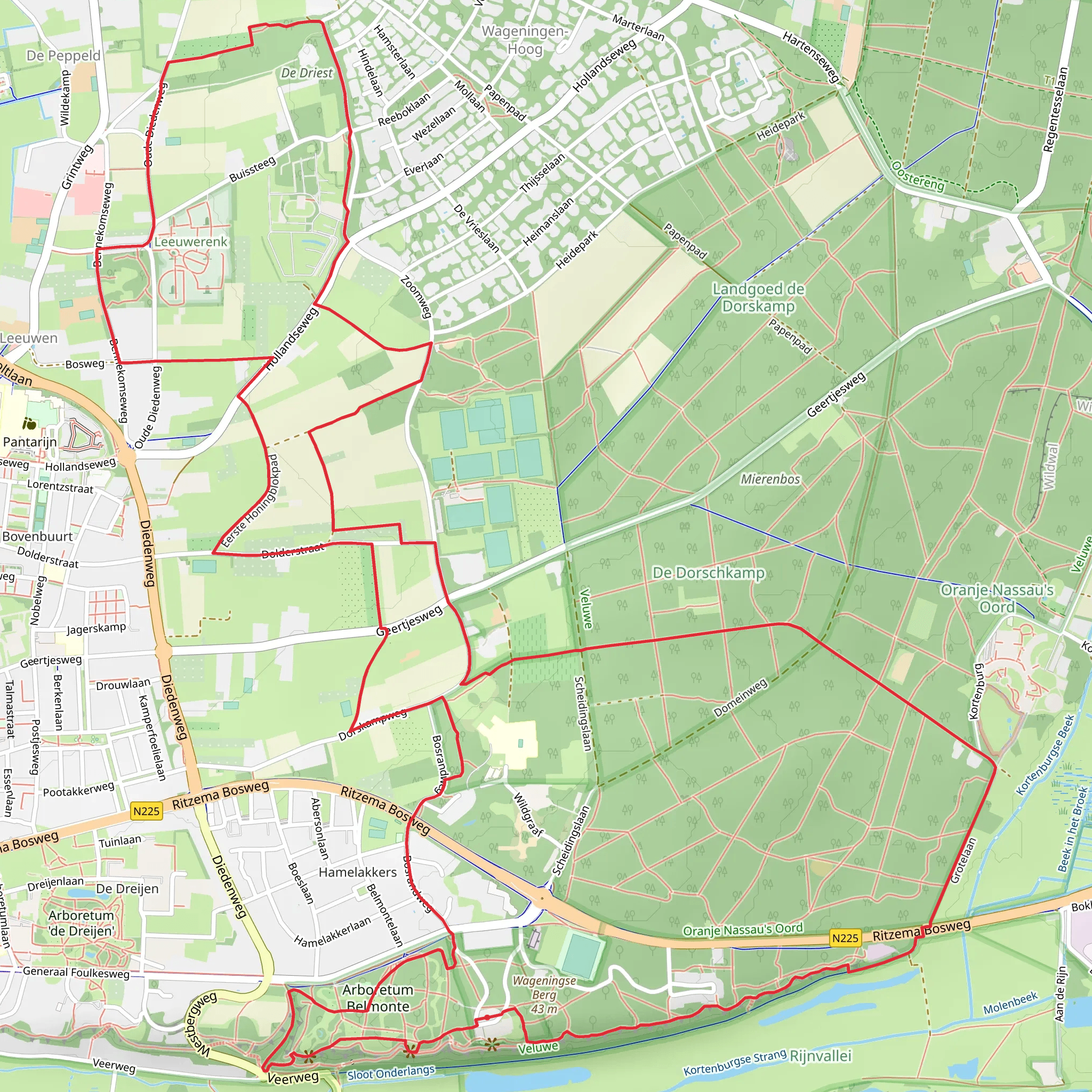 Wageningse Berg and Boszicht via Dorschkamp Weg and Holle Weg mobile static map