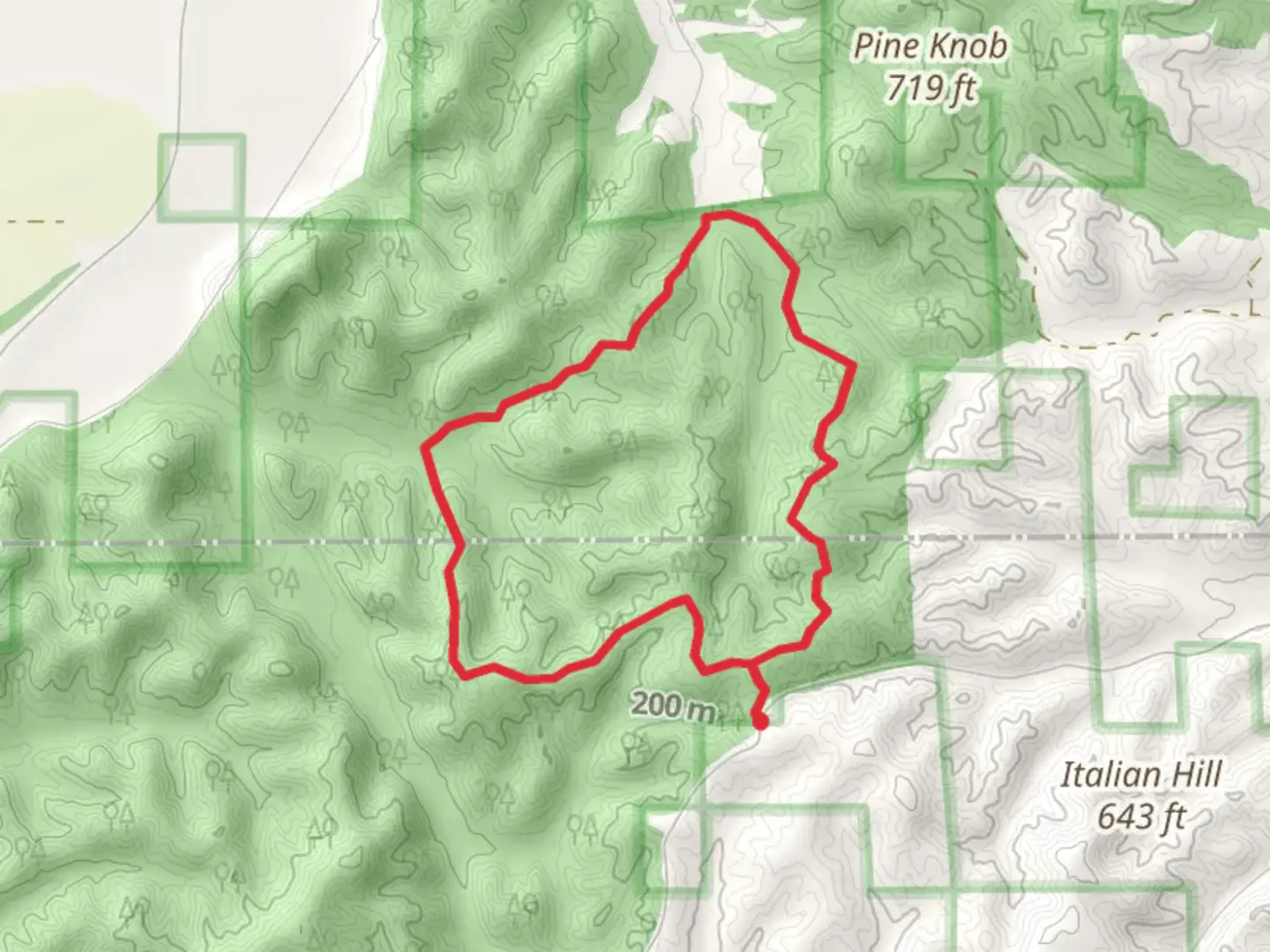 An image depicting the trail Ripple Hollow and Dogwoods Flats Loop and its surrounding area.