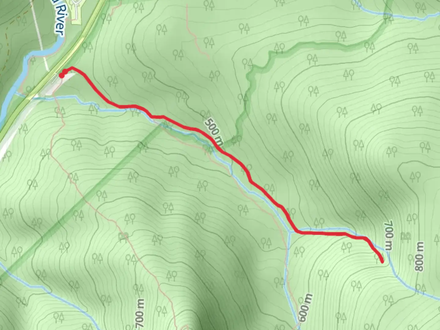 An image depicting the trail Fletcher Cascades Trail and its surrounding area.