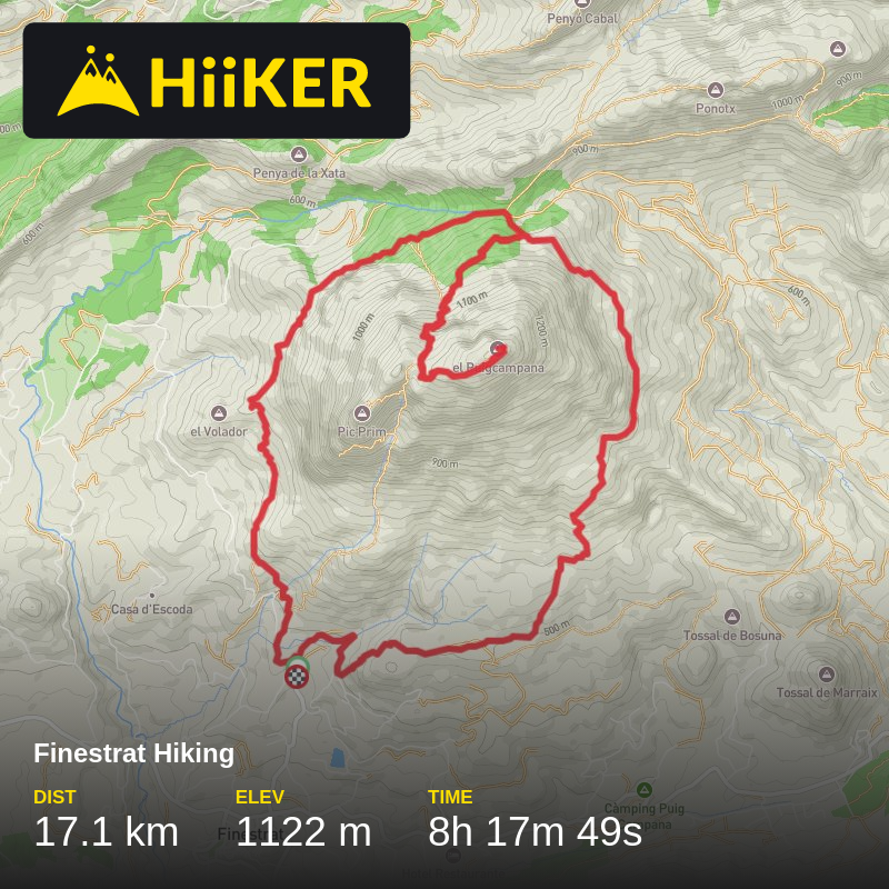 A map preview of the recording Finestrat Hiking.