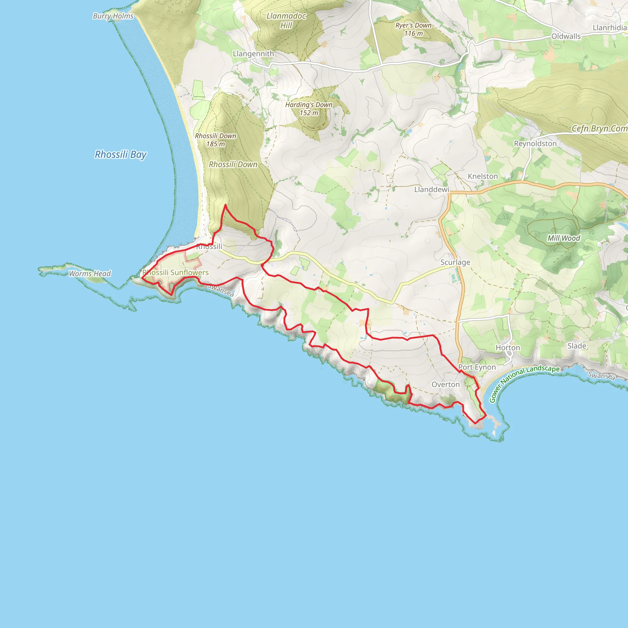 Rhossili Down, South Gower Cliffs and Port Eynon (17) mobile static map