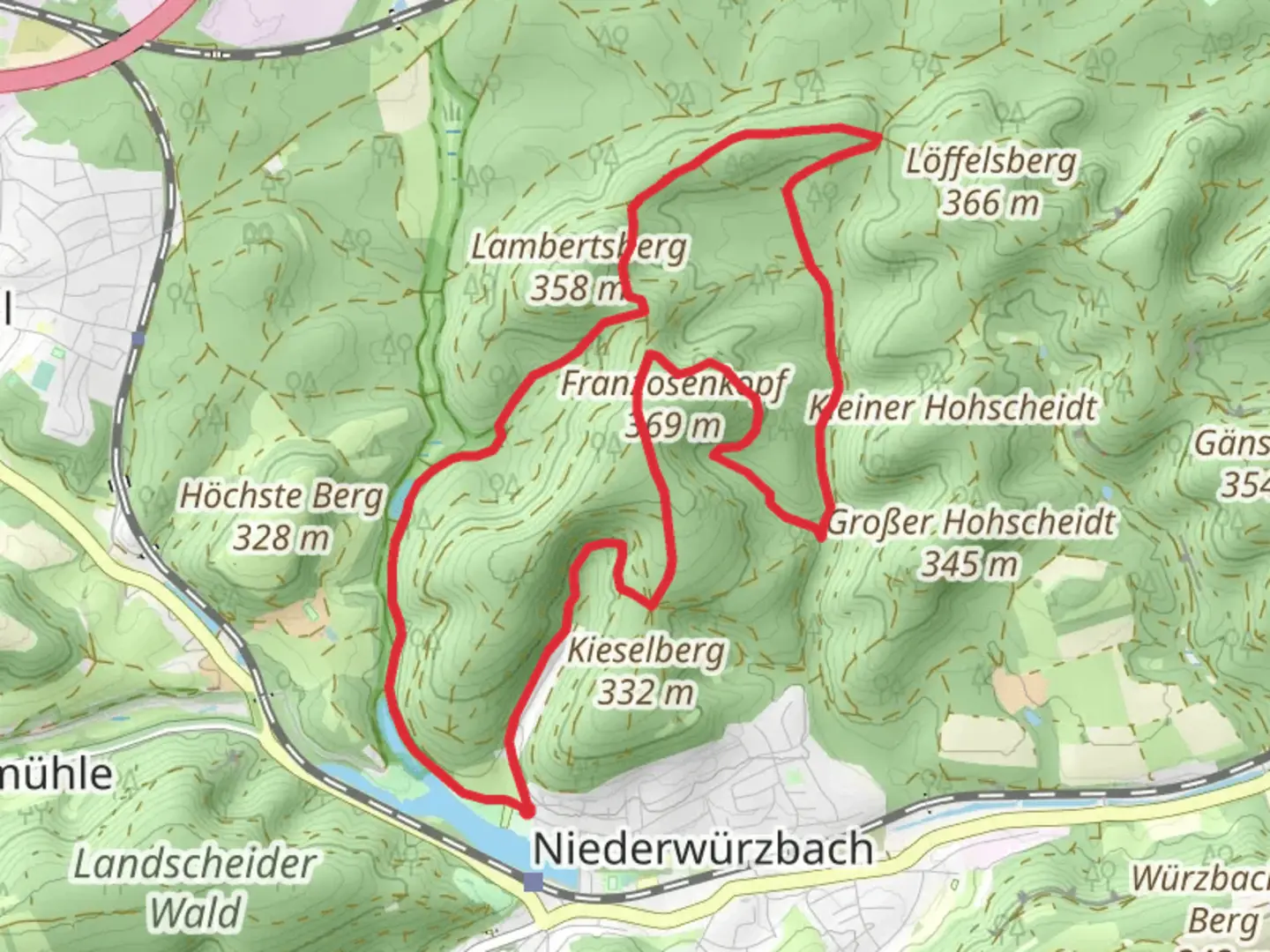 An image depicting the trail Niederwuerzbacher Weiher Tour and Marisnnenweg and its surrounding area.