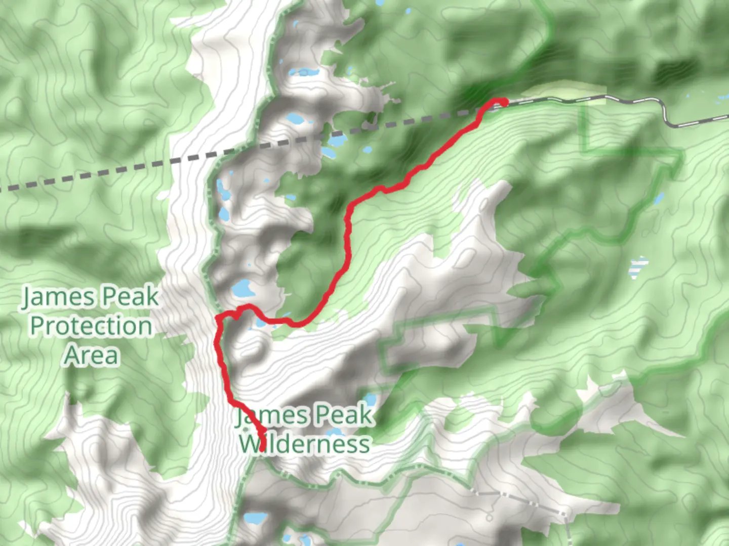 An image depicting the trail James Peak and Rogers Pass via South Boulder Creek Trail and its surrounding area.
