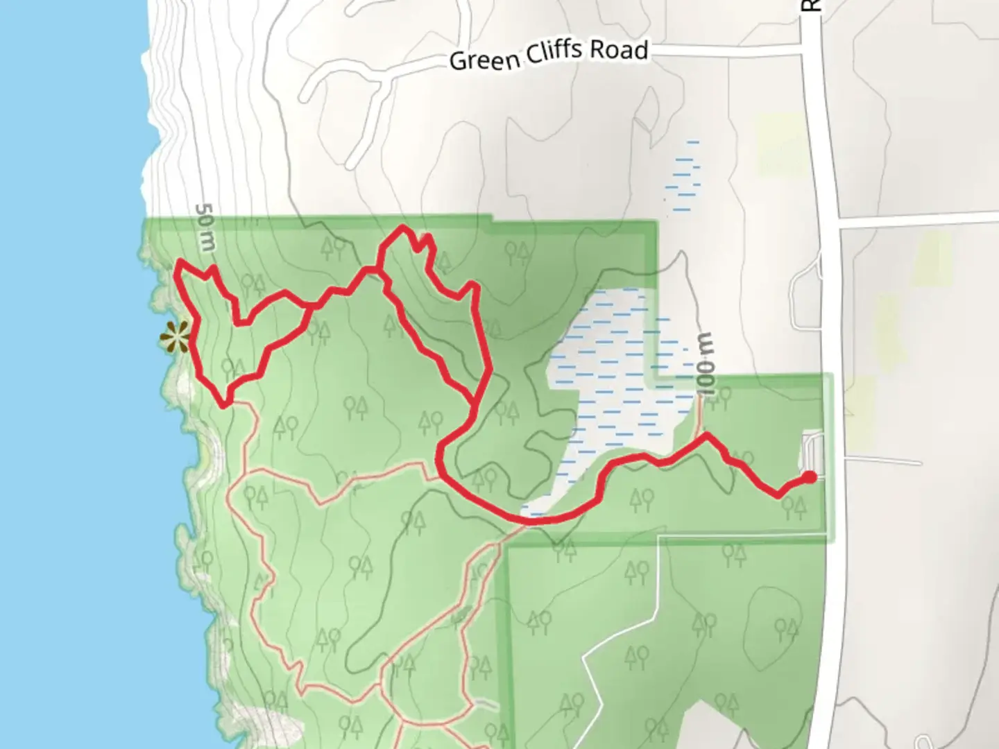 An image depicting the trail Calamity Joan Trail and Porpoise Point Trail and its surrounding area.