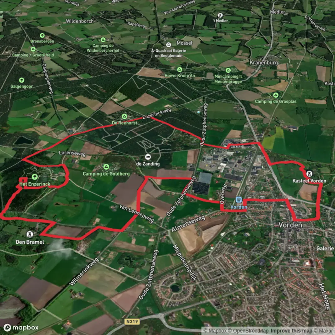 An image depicting the trail Veldwijk and Vorden Loop and its surrounding area.