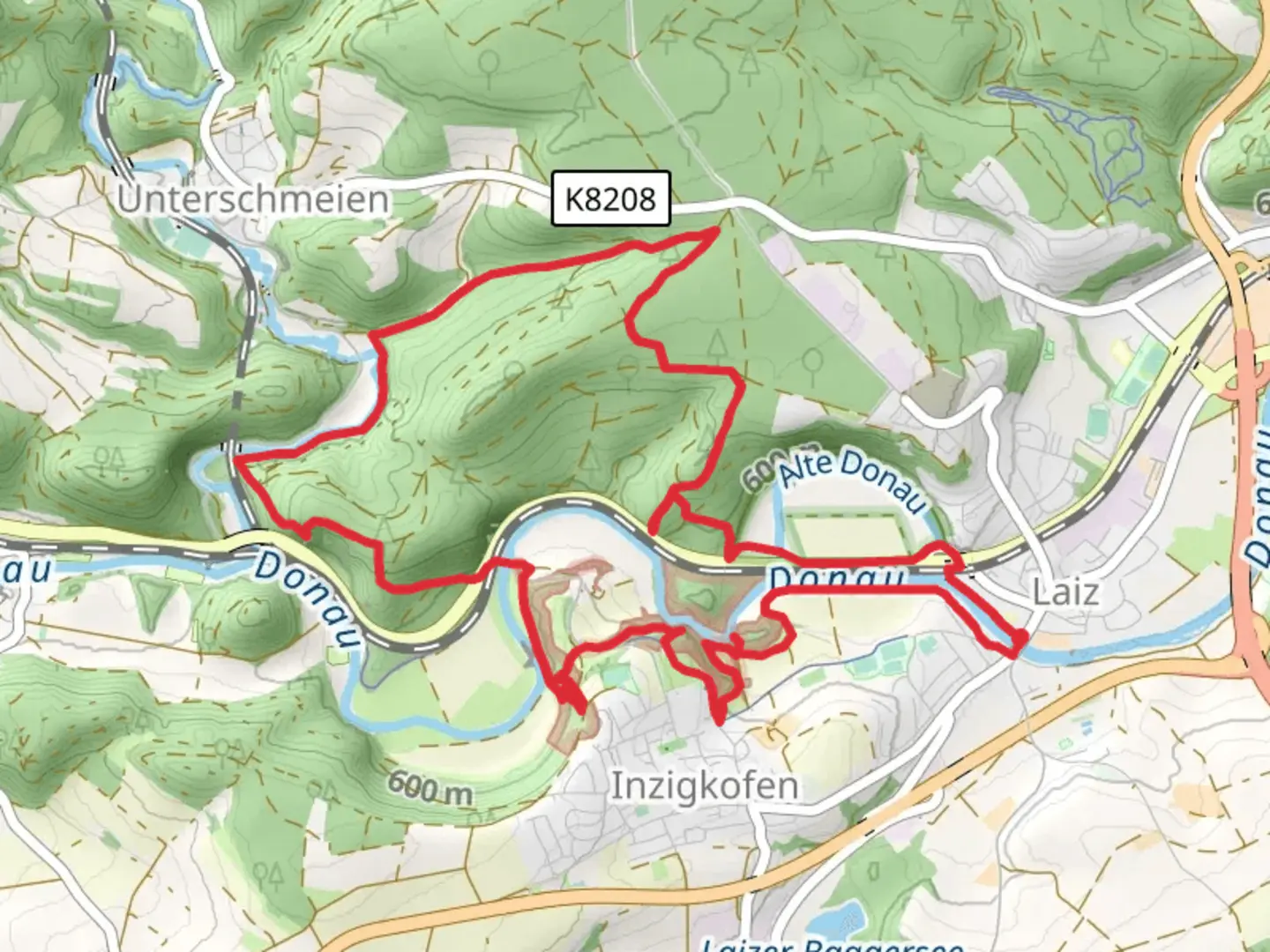 An image depicting the trail Donau, Gespaltener Fels and Kaenzele via Donau Zollernalb Weg and its surrounding area.
