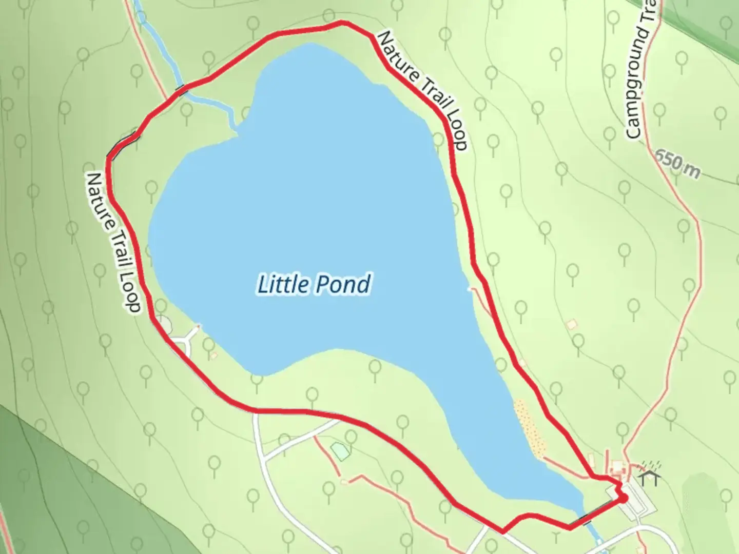 An image depicting the trail Nature Trail and Little Pond Loop and its surrounding area.