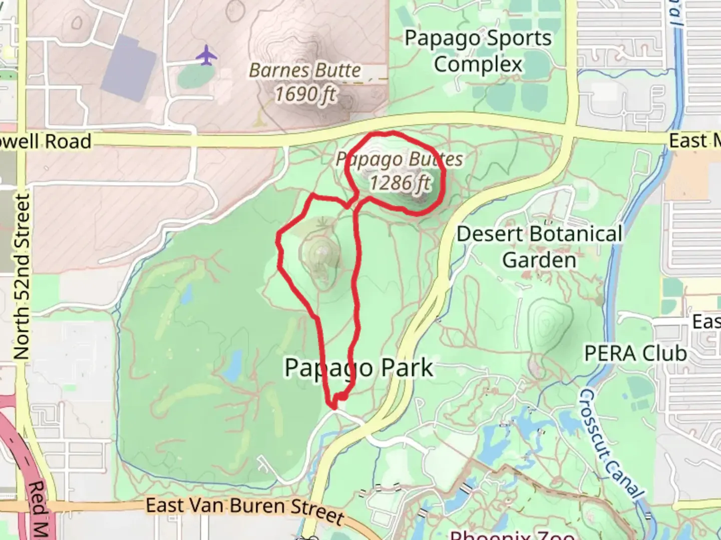 An image depicting the trail Double Butte and Papago Buttes Loop and its surrounding area.