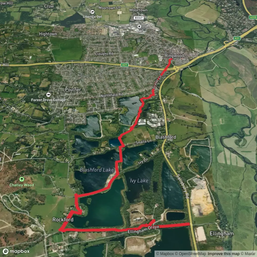 An image depicting the trail Ellingham Cross to Ringwood and its surrounding area.