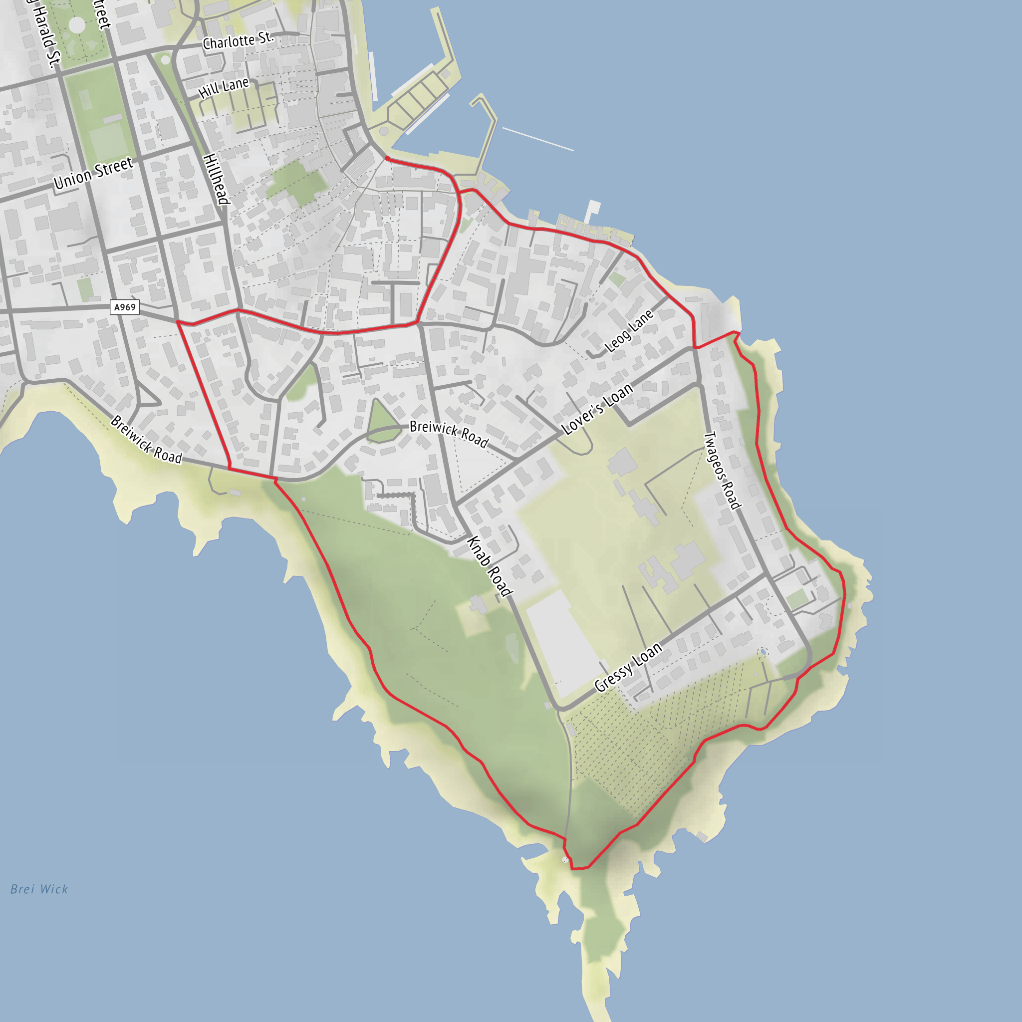 Lerwick Loop via Knab Path, Twageos Point and Copland's Pier Loop mobile static map