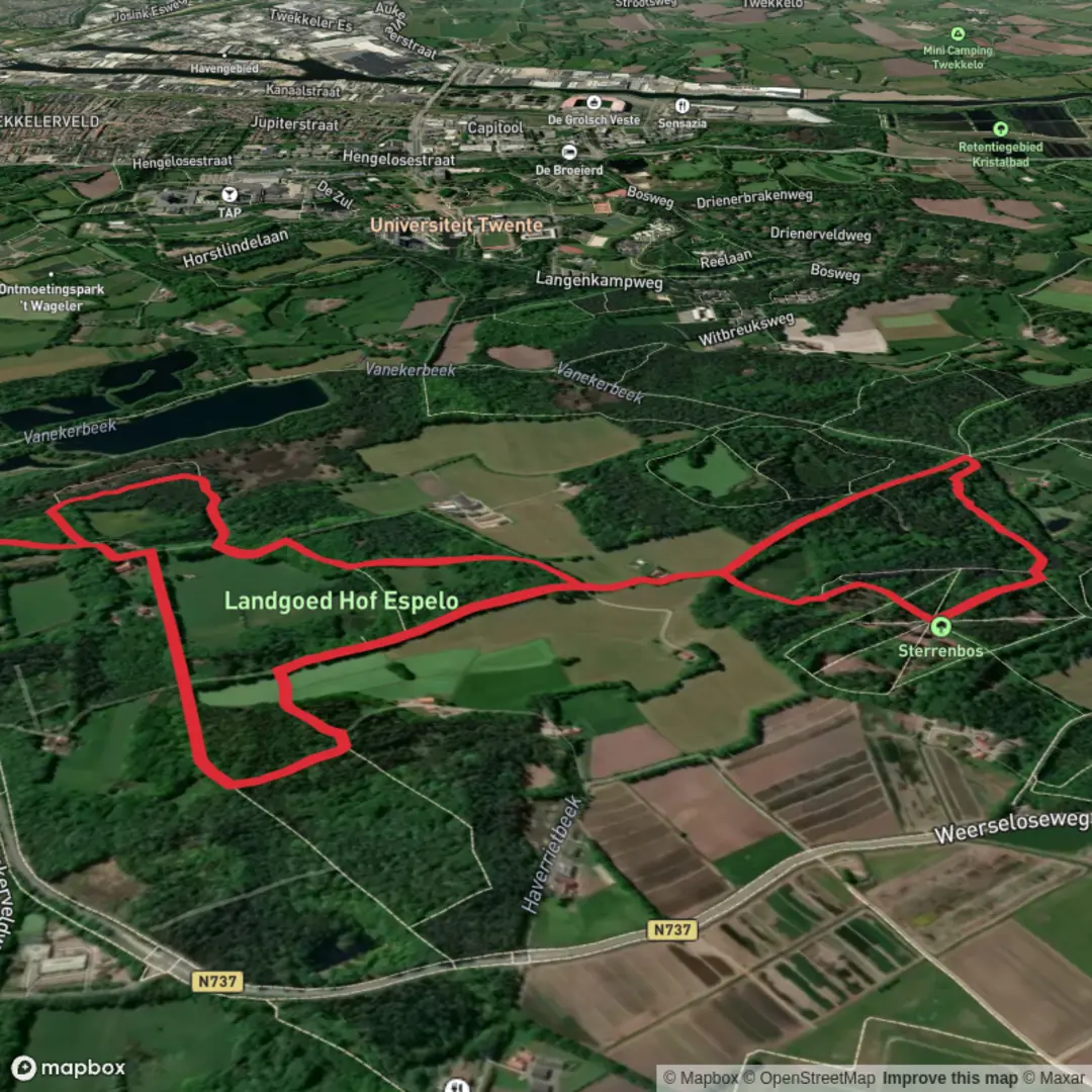 An image depicting the trail Den Hofmeijer and Sterrenbos Loop and its surrounding area.